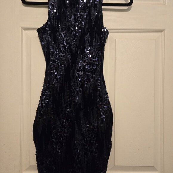 Emerald Sundae Velvet Sequence Blue Dress Size XX Small New With Tags - Picture 3 of 5